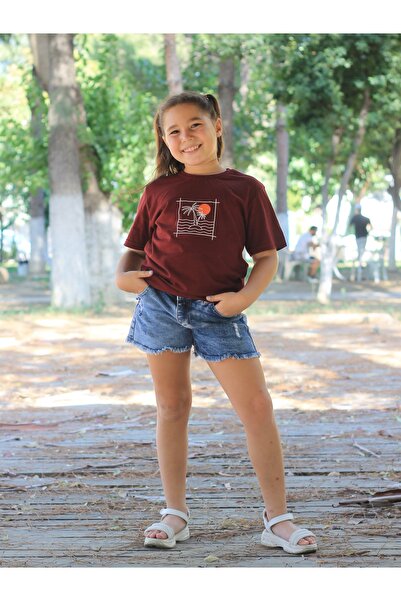 han elegant Унисекс памучна тениска с принт на палма и слънце за възраст 9-16...