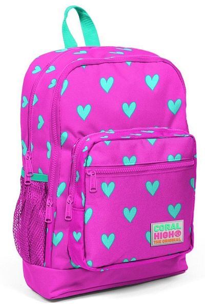 Coral High Set rucsac și pix pentru școală cu model inimă roz - fetiță