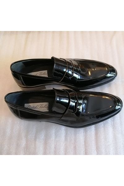 Butik Tülin Men's leather black patent leather banded side rubberized neolite sole loafer shoes