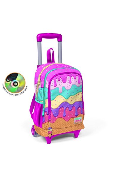 Coral High حقيبة ظهر مدرسية للأطفال باللون الوردي الملون بنمط الآيس كريم بثلا...