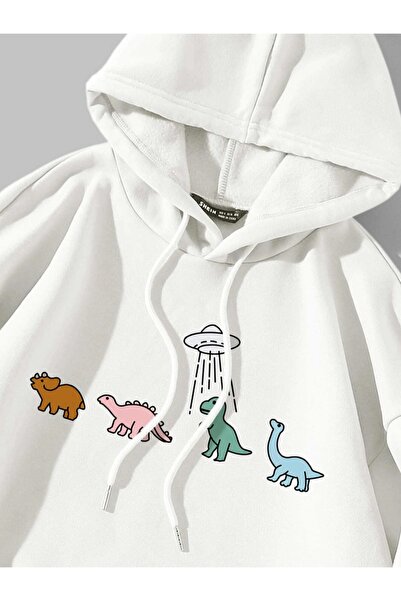 Keywest Великий розмір жіночий 4-пазловий светр з капюшоном, принтом динозаврів, 3 кишені, 3 нитки