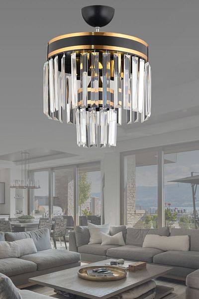 Kraliçe Paris 4-Piece Black Gold Gilded - Modern Chandelier with 30 Crystal Stones