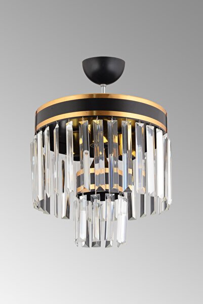 Genel Markalar Paris 4 Lü 2 Katlı Siyaha Gold Yaldızlı 30'Luk Kristal Taşlı Modern Avize