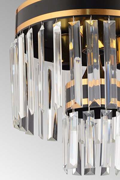 Genel Markalar Paris 4 Lü 2 Katlı Siyaha Gold Yaldızlı 30'Luk Kristal Taşlı Modern Avize