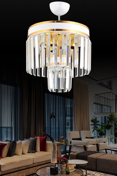 Kraliçe Paris 4-Piece 30-Piece Crystal Stone White Gold Gilt Chandelier Set