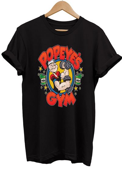 remonz Μπλουζάκι Popeye Popeye Gym με στάμπα 100% βαμβάκι Basic T-shirt κανονικού μεγέθους