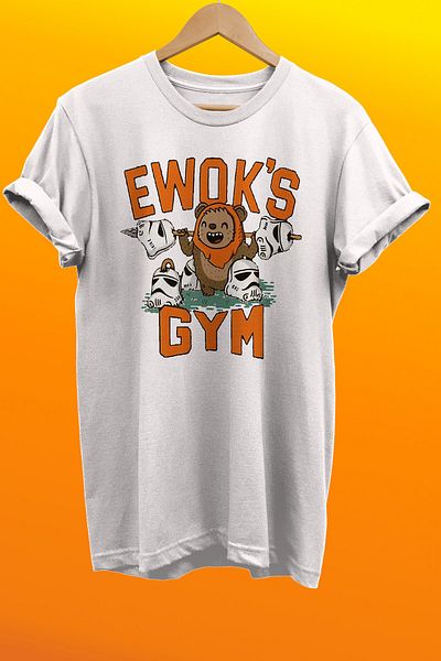 remonz Star Wars Ewok Gym εμπριμέ 100% βαμβακερό μπλουζάκι Basic T-shirt κανονικού μεγέθους