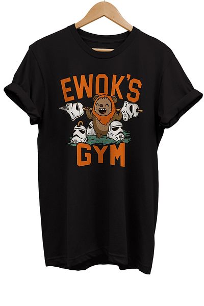 remonz Star Wars Ewok Gym εμπριμέ 100% βαμβακερό μπλουζάκι Basic T-shirt κανονικού μεγέθους