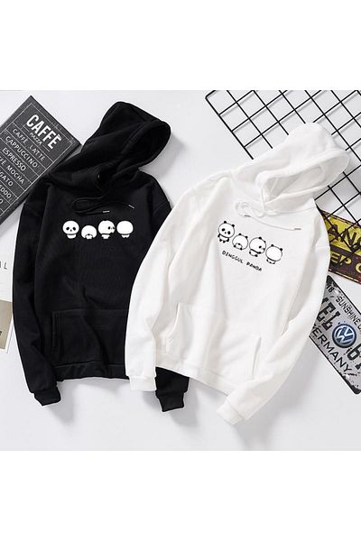 Keywest Pack of 2 Dinngul Printed Oversize 3 thread Hooded Black-White Sweatshirt-Hoodie with Pocket