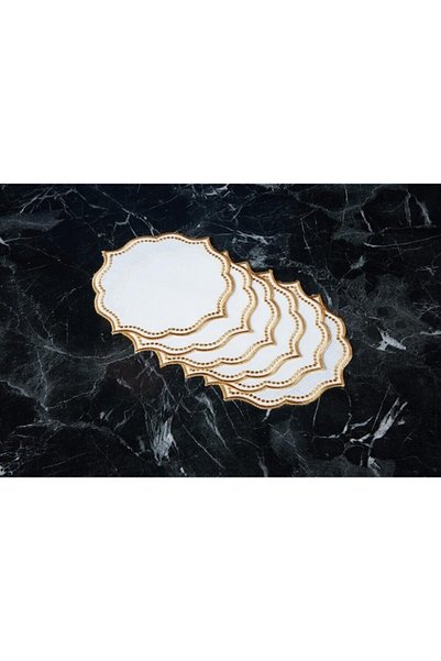 CASANUOVA Embroidered Cocktail Napkin Set of 6 Gold Glittery Carved Linen Effect