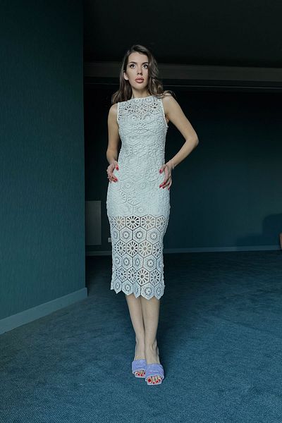 Seda Yalçın Atelier Jewelled Lining Lace Embroidered Zero Sleeve Dress