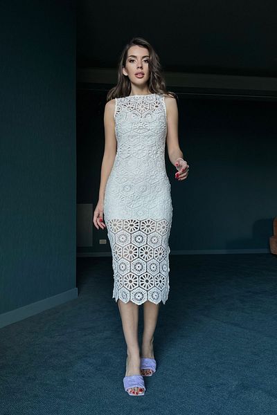Seda Yalçın Atelier Jewelled Lining Lace Embroidered Zero Sleeve Dress