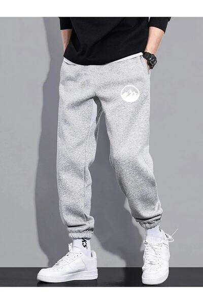 MANCY Pantaloni de sport groși din bumbac imprimat cu 3 fire de munte