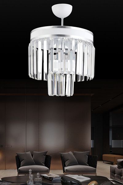 Kraliçe Paris 3-Piece White Chrome Gilt - 30-Piece Modern Chandelier with Crystal Stone Detail
