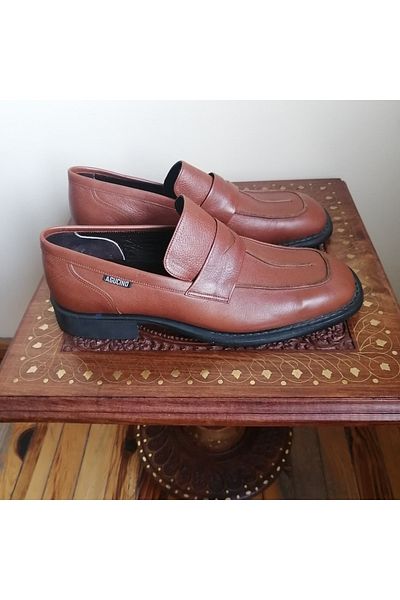 Butik Tülin Men's genuine leather tan banded front hand-stitched genuine rubber non-slip sole loafer shoes