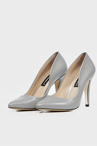 TUNAELLİ KADIN GRİ HAKİKİ DERİ 35-40 NUMARA TOPUKLU STİLETTO AYAKKABI