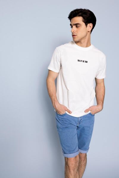 DeFacto Регулярний крій, велосипедний комір, короткі рукави, футболка з принтом A3135ax23sm