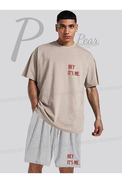 Pear Wear Hey Its Me Printed Oversize T-Shirt Regular Fit Shorts T-Shirt Shorts Double Set