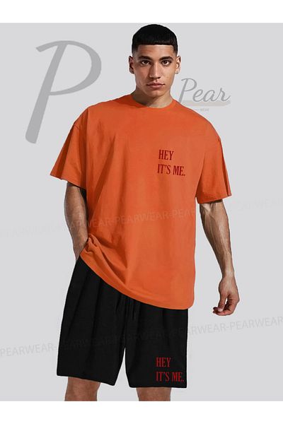 Pear Wear Hey Its Me Printed Oversize T-Shirt Regular Fit Shorts T-Shirt Shorts Double Set