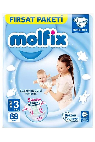 Molfix Baby Diaper Opportunity Package 3 Sizes 4-9 Kg 68 Pieces