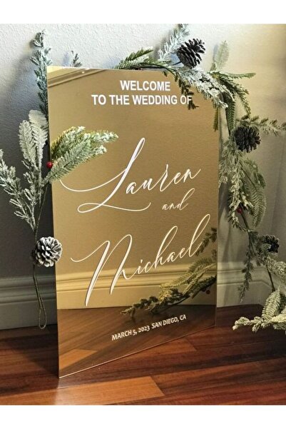 Yalova Design Düğün & Nişan Gold Lüks Aynalı Karşılama Panosu 80x50 cm