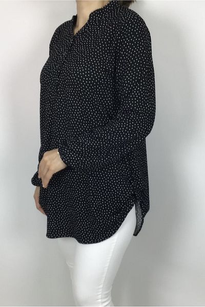 ECE GİYİM Lycra Blouse with Four Buttons and Side Buttons - Opening Collar and Elastic Sleeve
