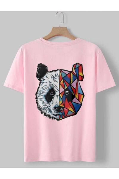 Revasser تي شيرت مطبوع عليه الباندا الهندسي الوردي كبير الحجم للأطفال من KIDS...