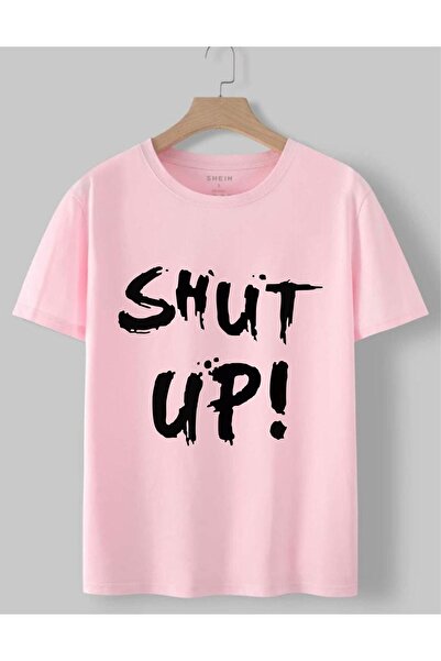 Revasser KİDS Tricou pentru copii unisex supradimensionat roz Shut Up imprima...