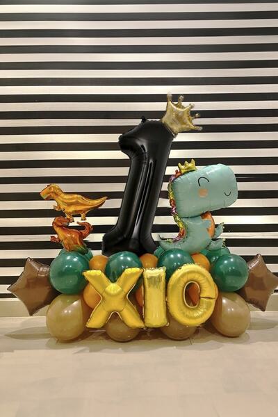 PARTİAVM 1 Year Old Dinosaur Balloon Theme (NAME LETTER OPTIONAL) Dinosaur Ba...