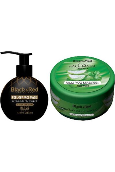 Black Red Peelable Black Face Mask Against Blackheads 250ml And Clay Face Mask Aloe Vera 400 gr
