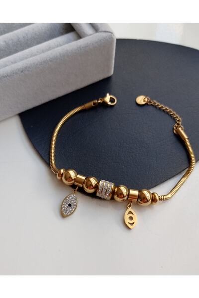 Aksesuar Steel Gold Eye Detailed Bracelet