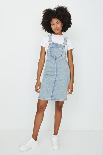 Select Moda Rochie Salopet de damă albastru deschis cu bretele din denim
