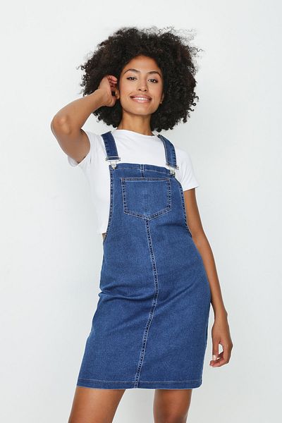 Select Moda Rochie Salopet de damă cu bretele albastre din denim