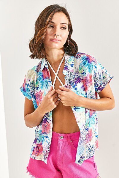 Bianco Lucci Dámská více vzorovaná viskózová košile s netopýřím rukávem