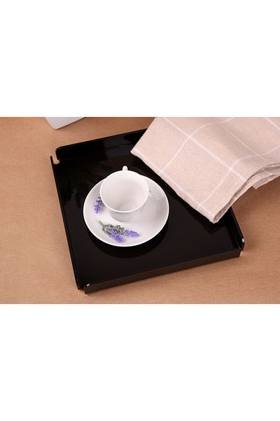 Asfal Black Plexiglass Tray 20x20 Cm Service, Coffee, Tea, Presentation and Gift Tray 3mm