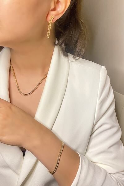 Ressia Baget Zirkon Taşlı Su Yolu Kolye & Bileklik & Küpe Seti