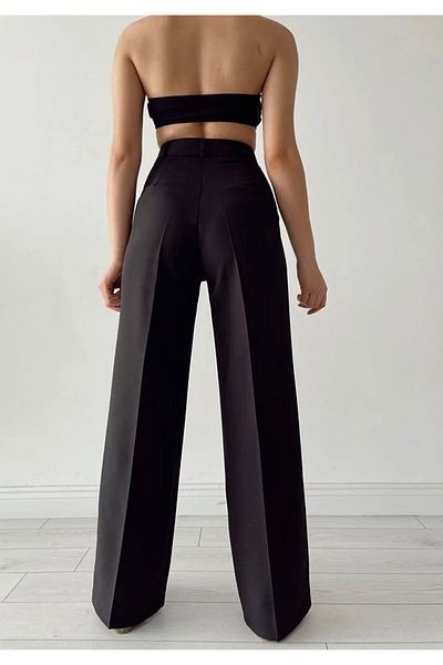 LAMİRAMOOD Black Palazzo Wide Leg Trousers High Quality
