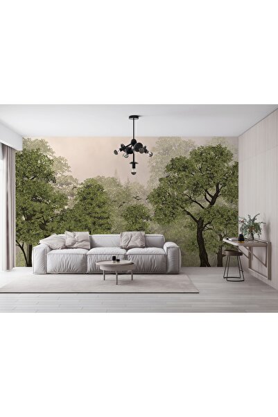 LOTUS AURA Sisli Orman Manzaralı Duvar Kağıdı, Büyük Ağaçlı Duvar Resmi