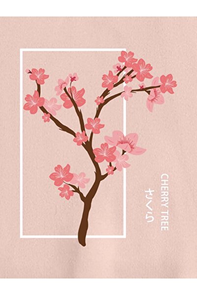 Machetta Büyük Beden Kadın 'Flower' Sırt Çiçek Ağaç Sırt Baskı Detaylı Kapüşonlu Cepli Sweatshirt-Hoodie