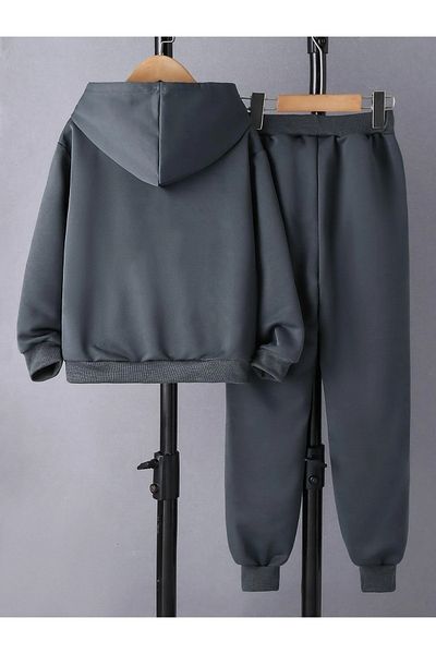 Keywest Παιδική αθλητική φόρμα Anthracite Hooded 1980 με στάμπα 3 κλωστών