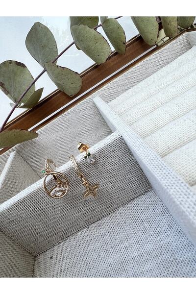 Ce est Ca Baykuşlu yeşil taşlı üçlü çelik küpe