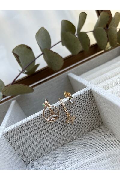 Ce est Ca Baykuşlu yeşil taşlı üçlü çelik küpe