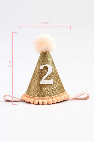 Le Mabelle 2 Year Old Funnel Birthday Crown with Pompom - Salmon