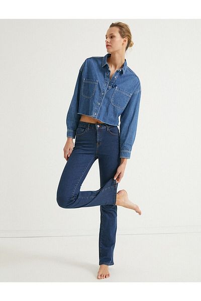 BROSERER Nell Blugi evazați albastru închis Pantaloni din denim din lycra cu talie înaltă
