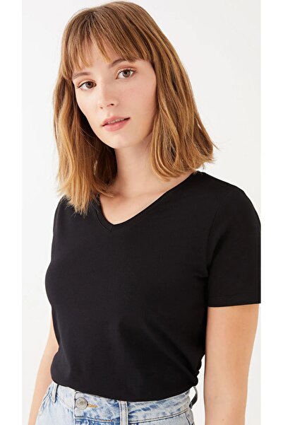 LC Waikiki Basic V Yaka Düz Kısa Kollu Pamuklu Kadın Tişört