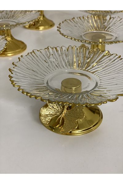 Elzem 6-Piece Gilded Model Glass - Snack Bowl and Gold Foot Detailed Catering Bowl