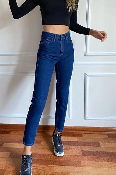 BROSERER Blugi Kyli pentru femei, culoare albastru închis, cu talie înaltă Mom Fit Lycra