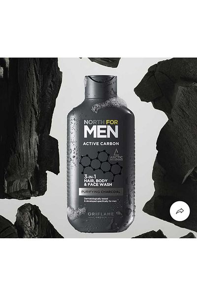 Oriflame North For Men Active Carbon 3 in 1 Hair, Body and Face Cleanser