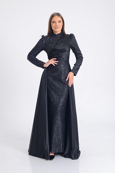 SpringStore Rochie de seară cu stilou cu sclipici cu mantie neagră
