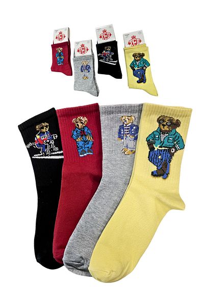 New Ted Socks Унисекс памучни чорапи за колеж, цветни/36-43/4 чифта/мече